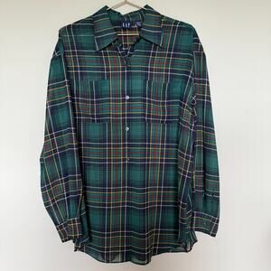 Vintage GAP Top Womens Large Green Plaid Country Cottage Woodland 90s Preppy